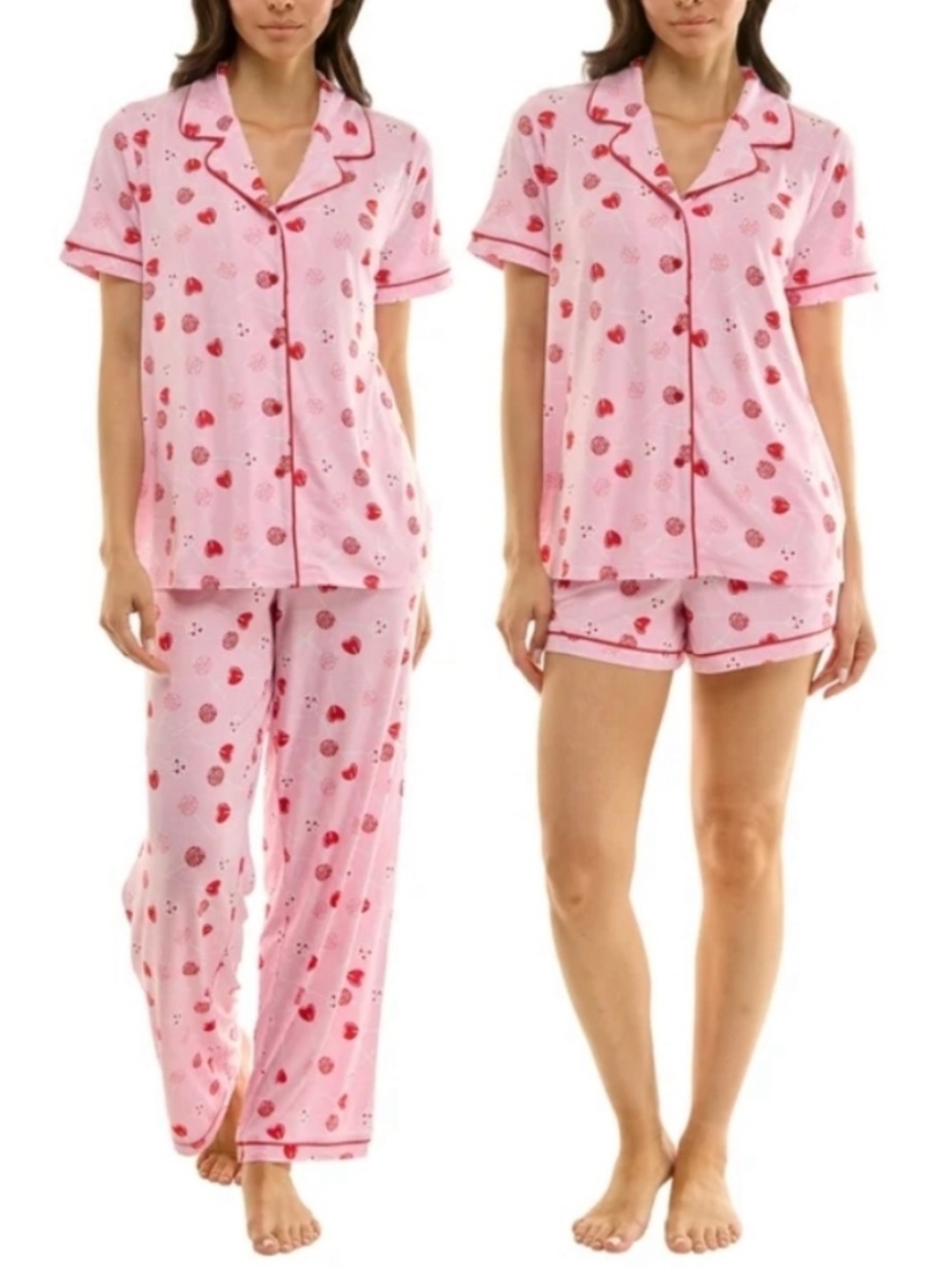 NWT Jaclyn New York Pink Heart Pajama Set - Short & Long Pant Options